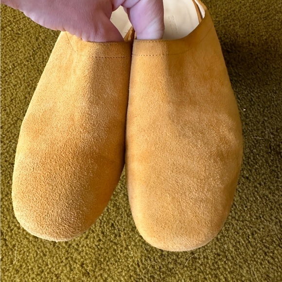 Everlane The Day Mule Suede Leather Yellow Block Heel Clog Round Toe 7 - Picture 8 of 9